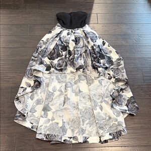 Strapless Elegant Black and White Floral Dress